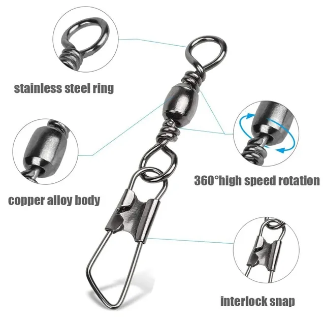 Conector de Linha de Pesca em Aço Inoxidável com Mosquetão Giratório de Alta Resistência para Água Salgada - Mosquetão de Segurança para Pesca