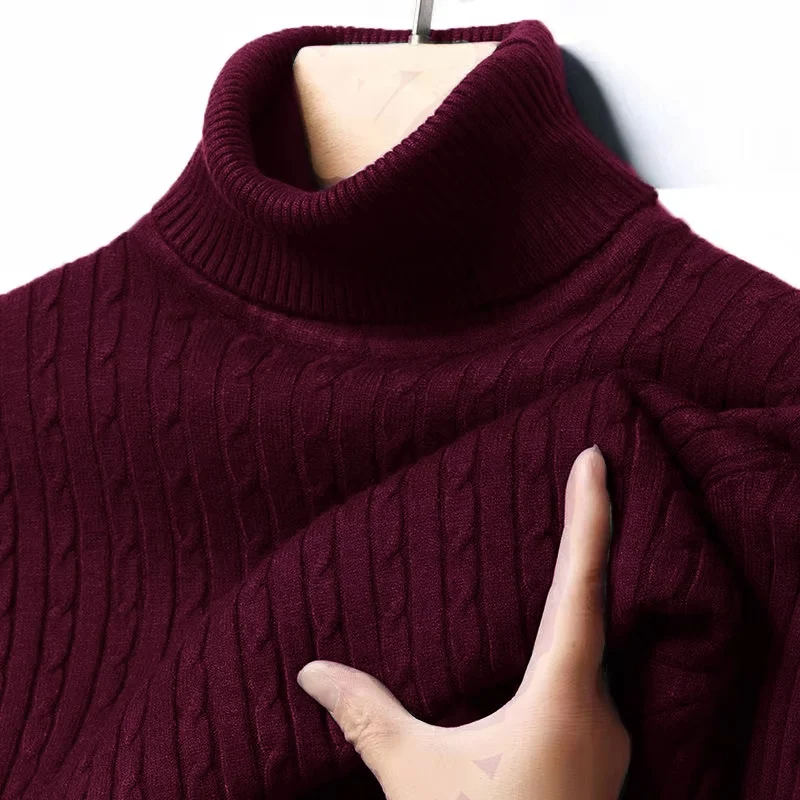 Winter Rollkragenpullover für Herren, Dick und Warm, Marken-Herrenpullover, Slim Fit, Strickware mit Doppelkragen – Detail 6