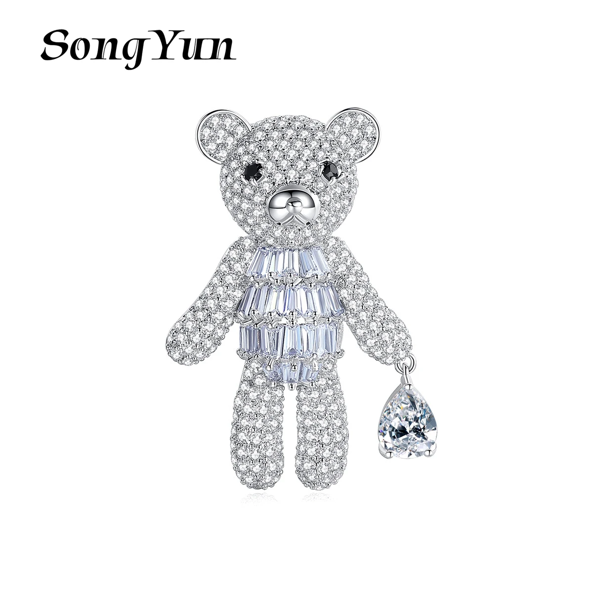 

SongYun Jewelry Manufacturer MHT Ladies Bear Pin Ins Style Design Full Of Diamond Cute Teddy Bear Brooch