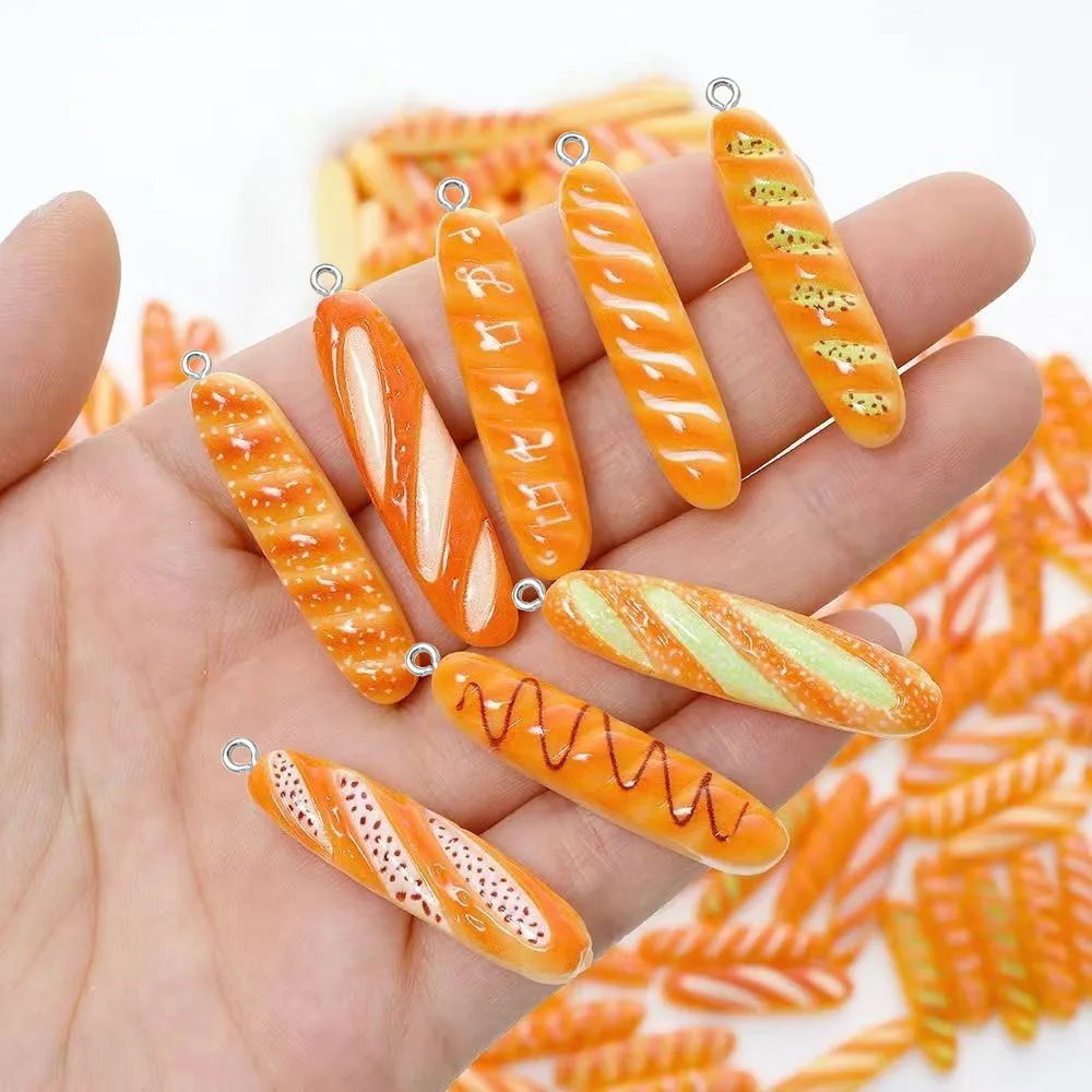 20pcs Cartoon Simulation Baguette Resin Pendant Handmade Jewelry Accessories Making for Key Chain Hairpin Phone Case Decoration