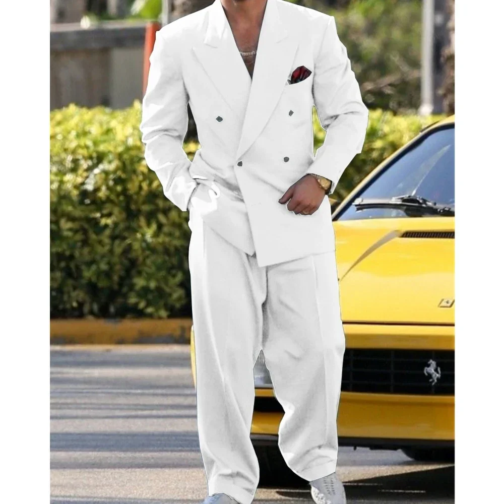 Trajes de doble botonadura con solapa de pico para hombre, traje informal de 2 piezas a la moda para fiesta, graduación, boda, Blazer con pantalones