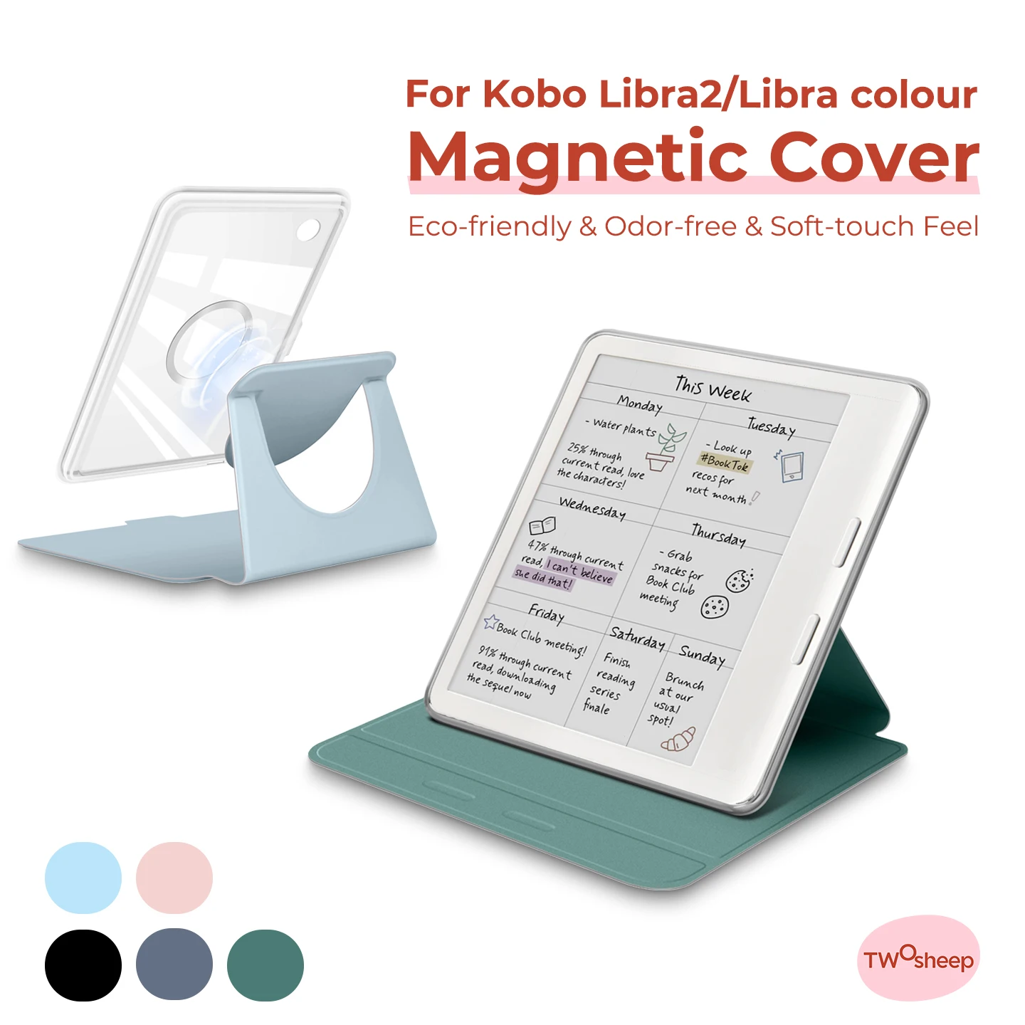 Twosheep suit for Magnetic Clear Acrylic Case for Kobo Libra2 / Libra Colour – 7 inch, Auto Sleep/Wake, Minimal Design