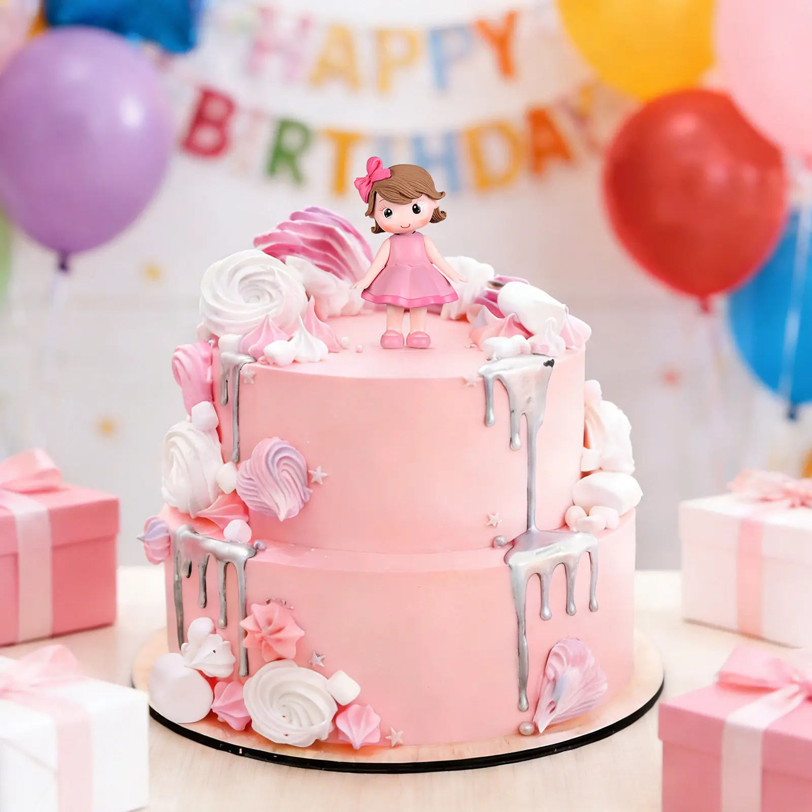 

Фигурка принцессы для украшения торта, розовая, для девочек, декор для дня рождения, украшение для дома, декор для торта, изделие из смолы