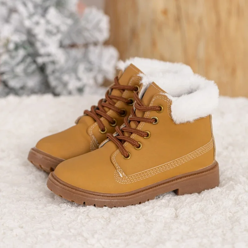 

Winter Kids Ankle Boots New Solid Color Children's Fashion Cotton Boots for Girls Outdoor Warm Versatile Boy School Causal Boots