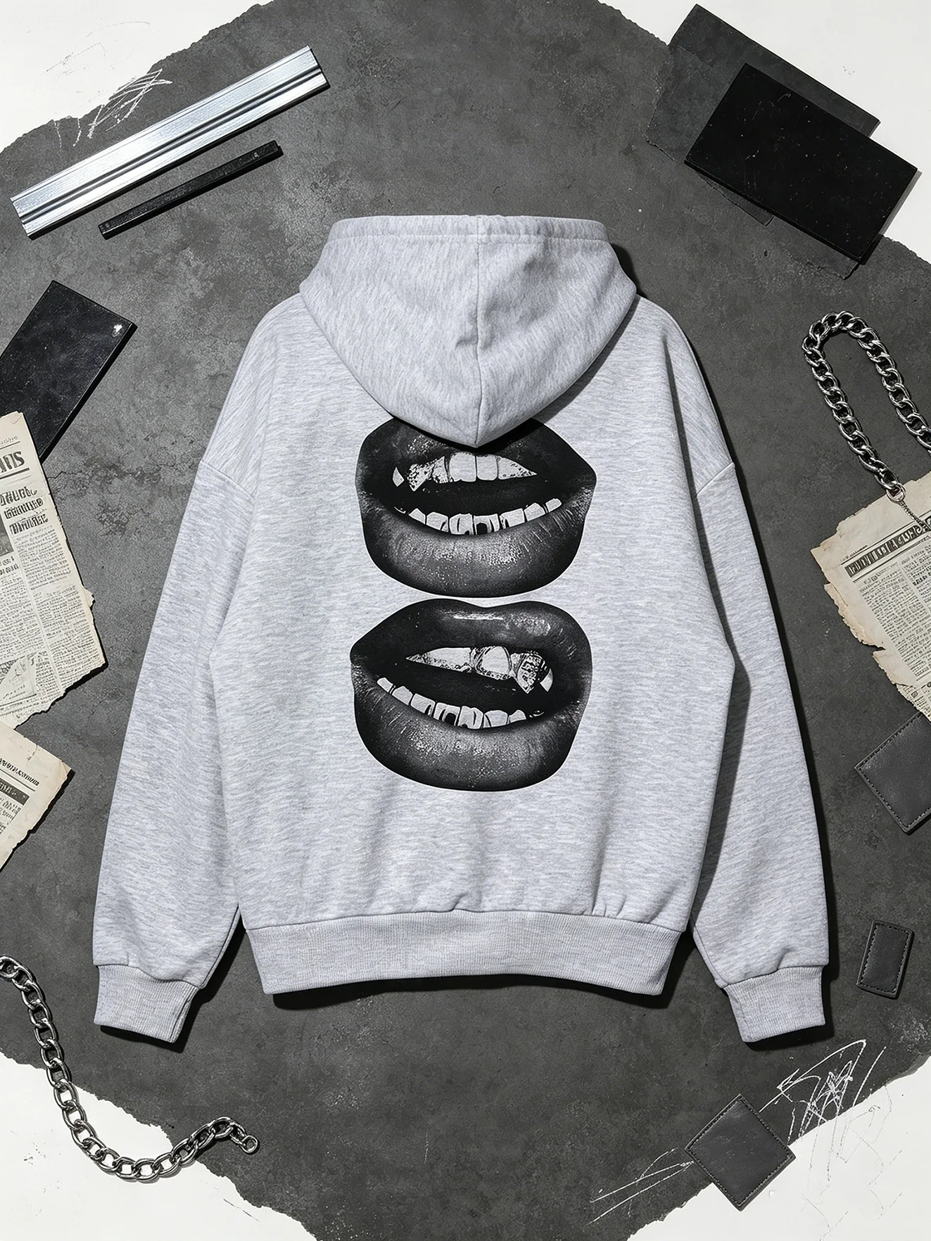 Women's Solid Color Long Sleeve Hoodie Casual Comfortable Drawstring Top with Back Lip Print for Autumn