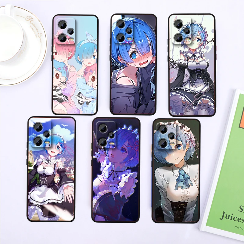 Anime Cool Cute R-Rem For Xiaomi Redmi Note 13 12R 12 12S Turbo 11 11T 11S 10 10S Pro Plus 5G Black Soft Phone Case