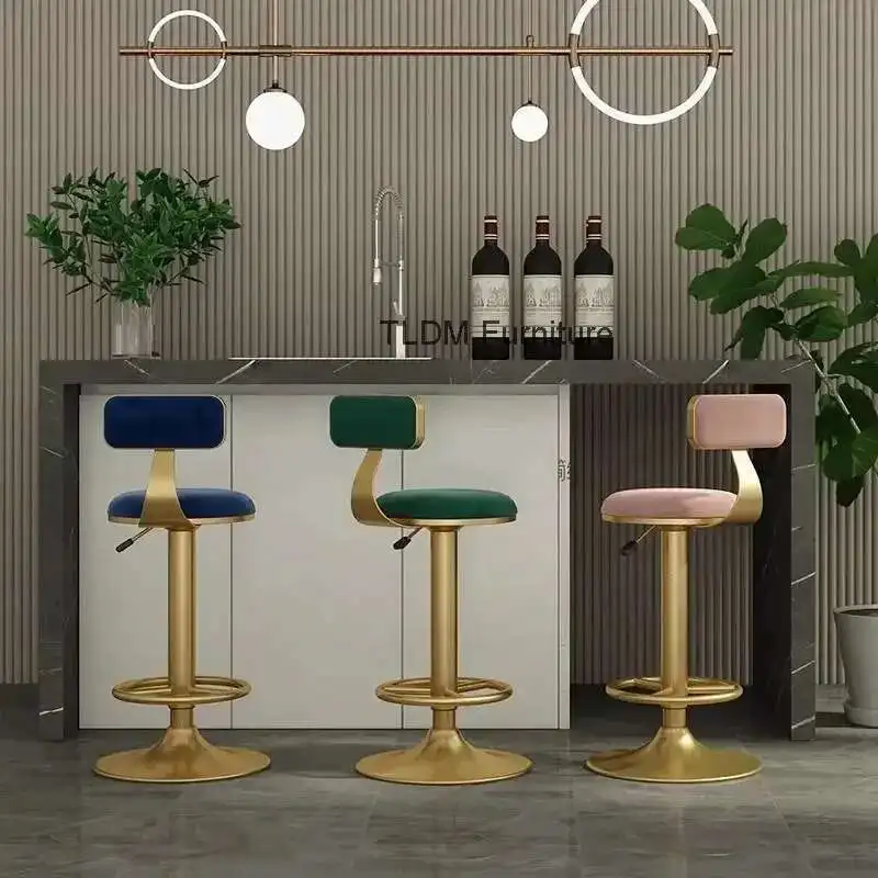 

Bar Light Luxury Rotating Lifting Backrest Bar Chair High Stool Restaurant Comfortable Soft Bag Backrest Chair Dining Chairs