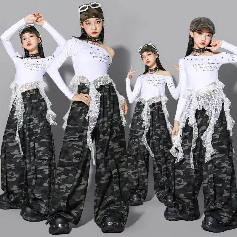 

Children K-pop Outfit Crop Top Hip Hop Camo Cargo Pants Clothes Sets Girls Street Dance Girl Group Costumes Kids Cool Streetwear
