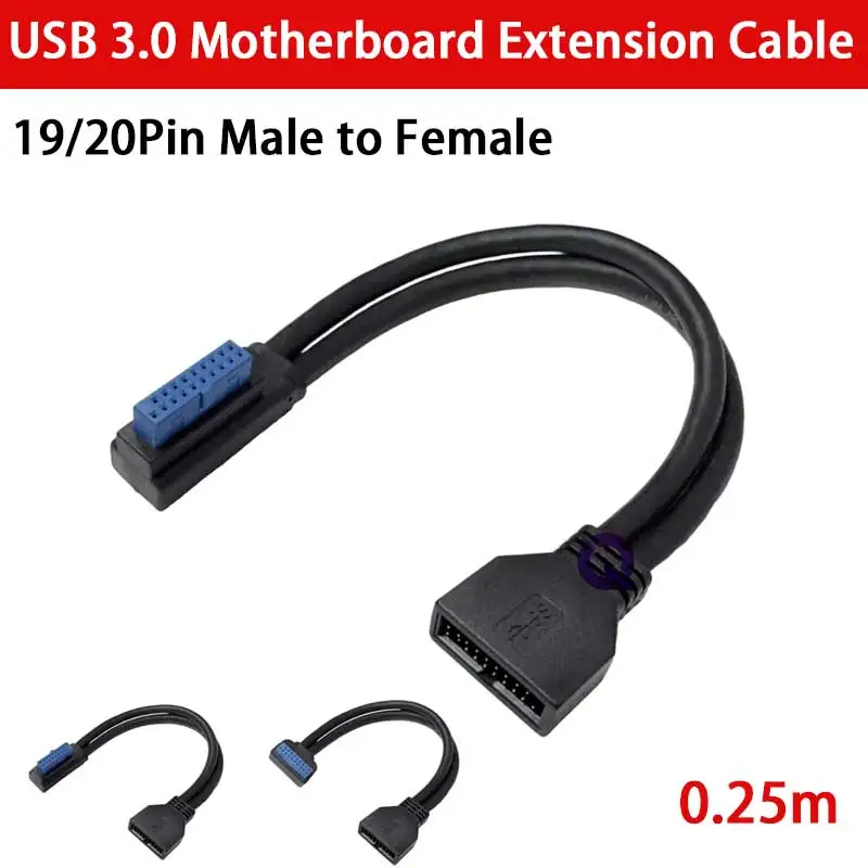 

19-контактный разъем USB 3.0 для материнской платы, передняя и задняя панель, 19-контактный удлинительный кабель «папа-мама» с изгибом вверх/левом/правом