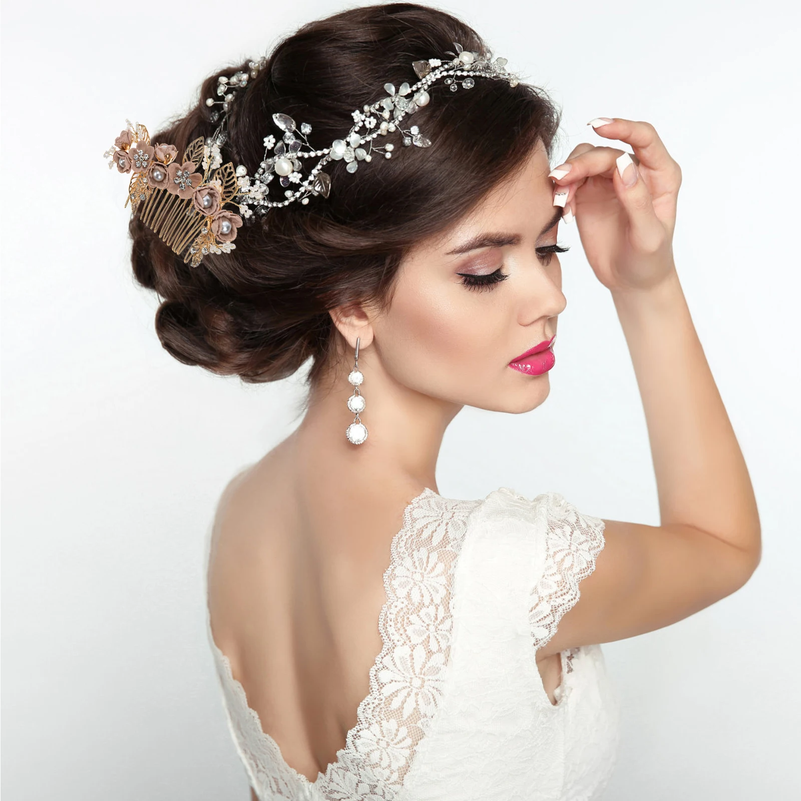 

Hair Comb Accessories Elegant Floral Side Scarf Engagement Bride Alloy Women for Girls