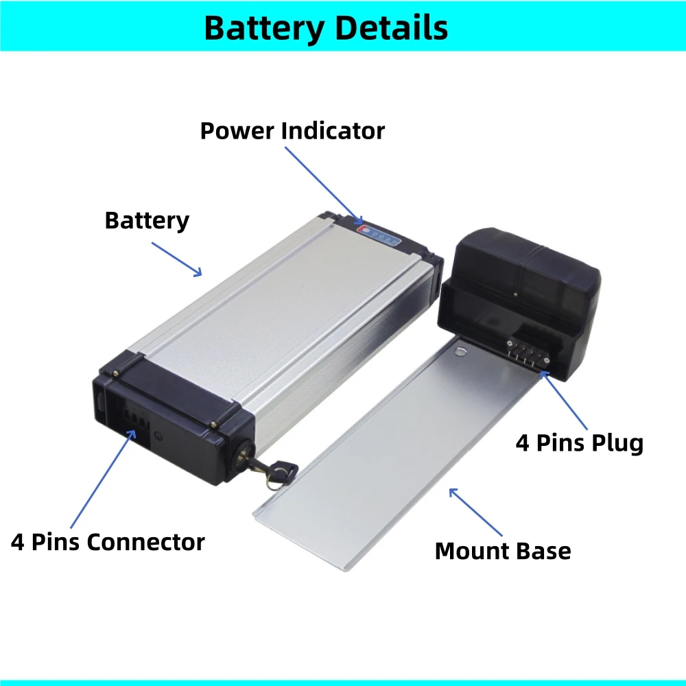 Rear Rack Carrier City Bike Ebike Battery 36V 48V 10Ah 10.4Ah 13Ah 15Ah 20Ah 25Ah City Bike Commuter E-bike Battery with Charger