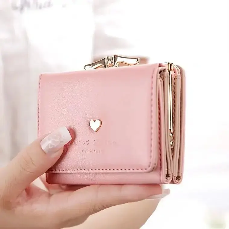 

Cropped Women's Wallet Mini Cute Foldable Coin Purse Student Multi-card Slot Card Holder Trendy Simple Style Leather Lining