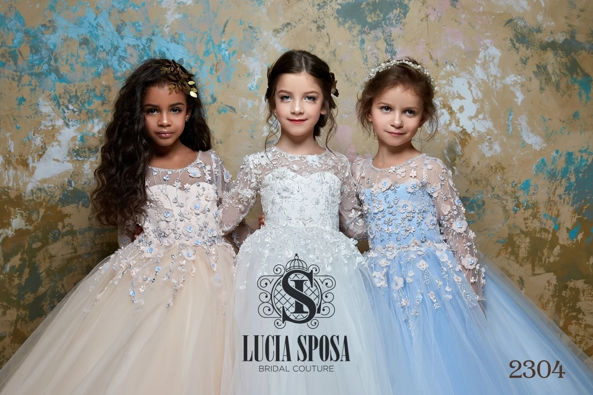 FATAPAESE-Robes de demoiselle d'honneur personnalisées pour enfants, jupe en tulle vintage en dentelle, floral avec nœud, ligne A, même fête de mariage