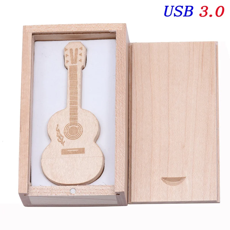 USB Flash Drive 3.0 Wooden Guitar 32GB Pendrive 64GB 16GB 4GB 8GB 128GB Memory Stick U Disk Pen Drives Box Cool Creative Gift