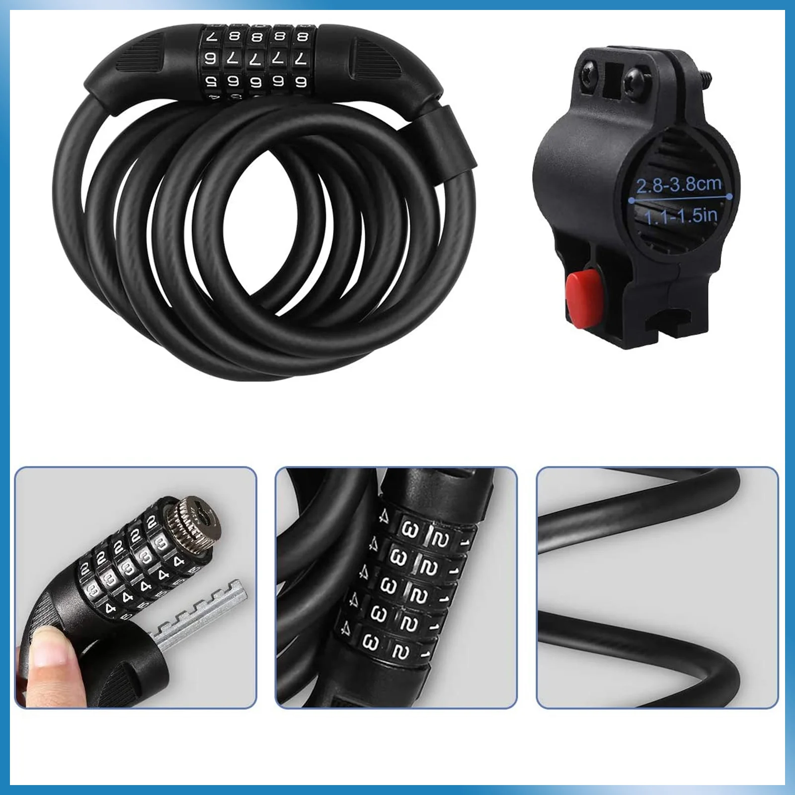 

Bike Cable Lock Durable Material 5-Code Password 100000 Combinations Anti-Theft PVC Reflector Bike Supplies Cycling