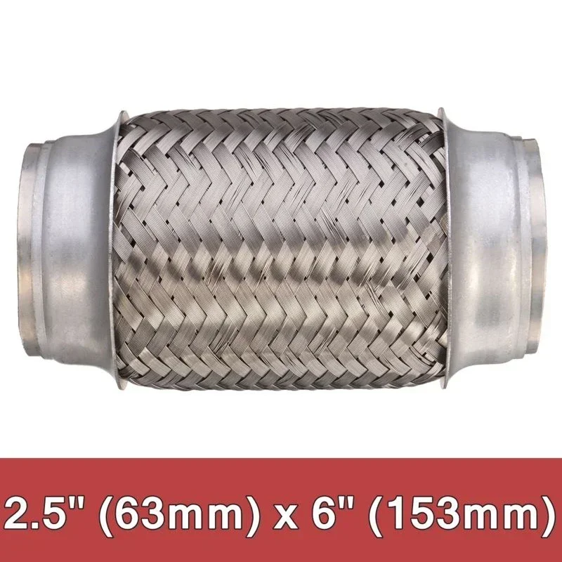 1pcs Stainless Steel Flexible Car Exhaust Pipe Double Braided Flex Connector Piping Weld Flexible Joint TubeFor Muffler 63x153mm
