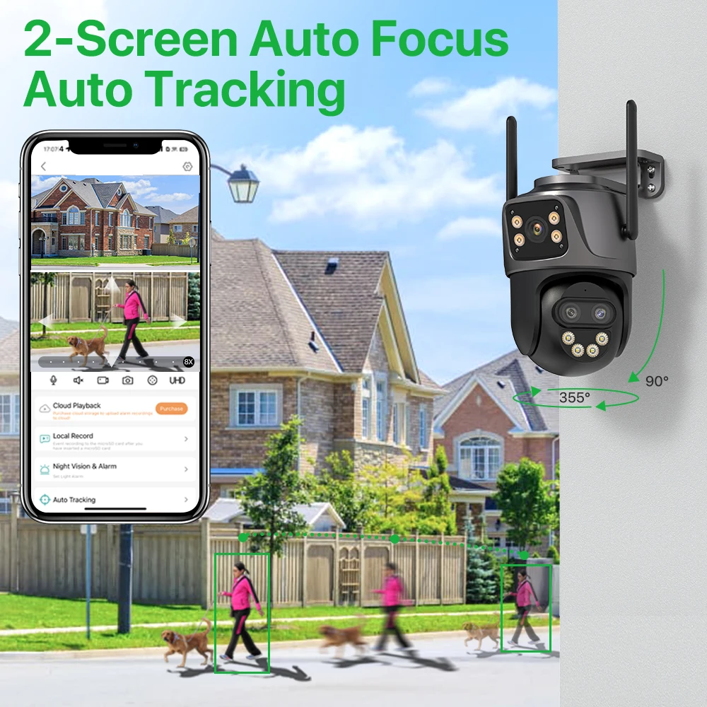 6K External WiFi 8X Zoom Dual Screen Camera PTZ 4K IP HD AutoTracking Camera CCTV Security Surveillance Camera iCsee