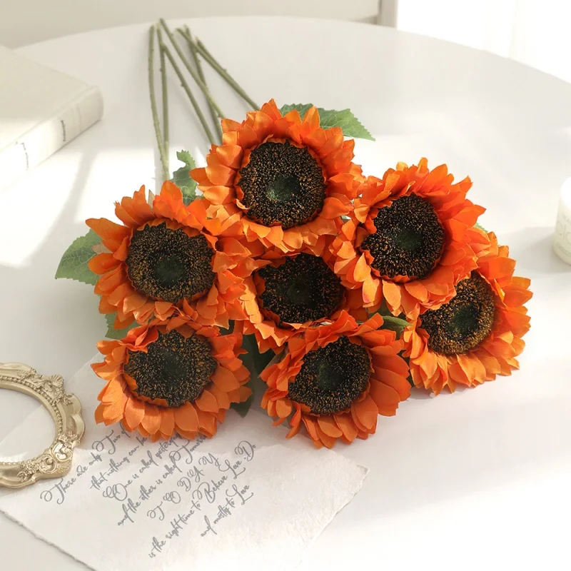45 cm künstliche Sonnenblumen-Sonnenblumen aus künstlicher Seide, Sonnenblumen für Heimdekoration, Braut- und Hochzeitsstrauß, Blumenarrangement – Detail 7