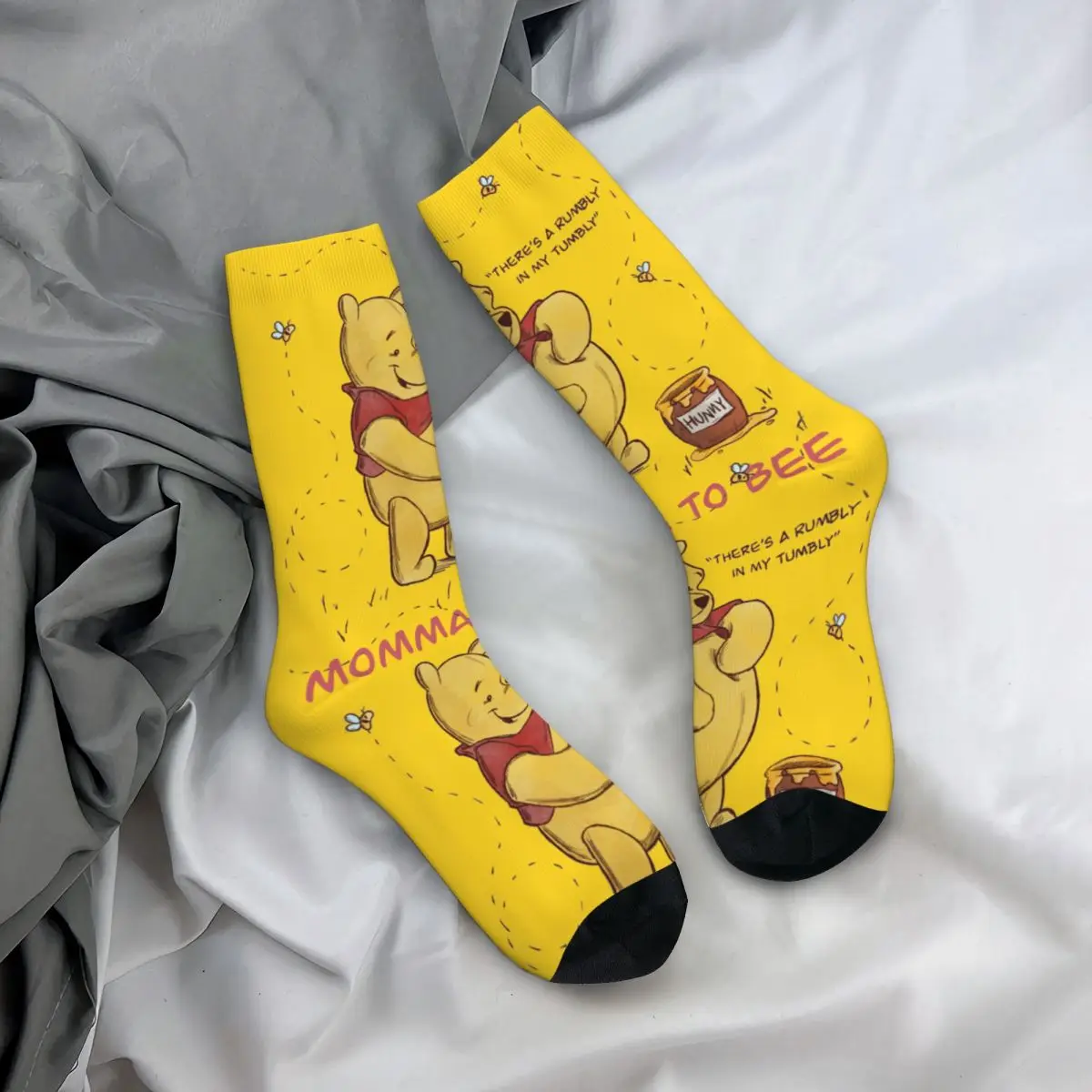 Hip-hop Pooh Bear Momma To Bee Soccer Socks Polyester Middle Tube Socks for Unisex Sweat Absorbing