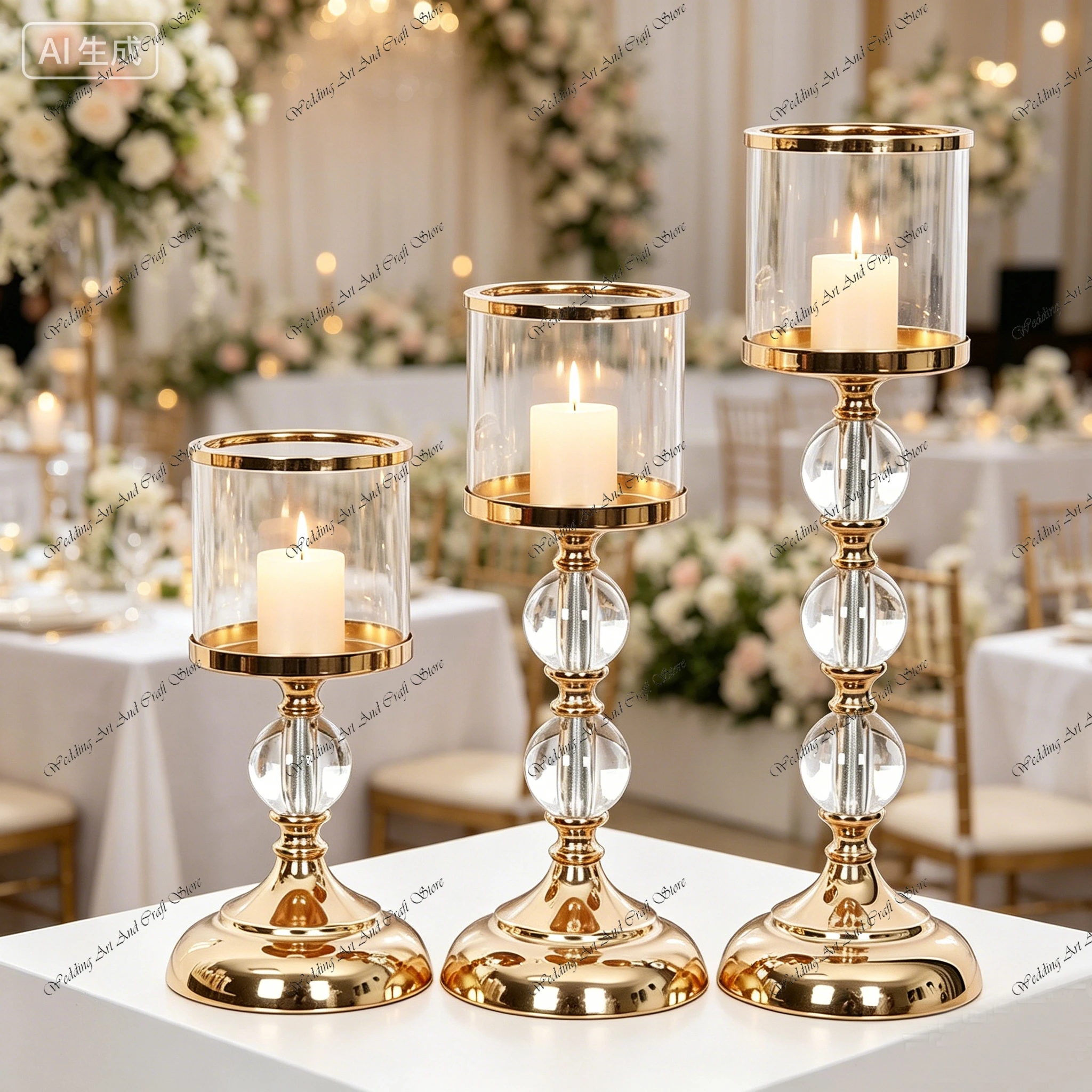 

6pcs f30 27-55cm Metal Pillar Candle Holder Centerpieces Gold Transparent Decorative Ornaments Stand Wedding Home Decor ivy1124