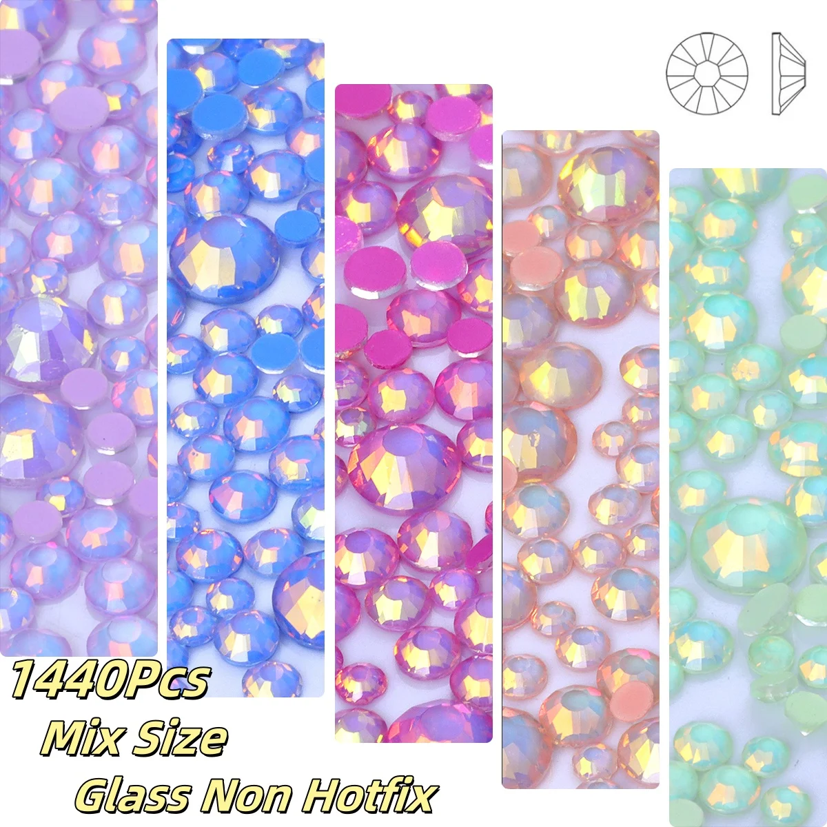 1440Pcs Mix Size Mocha Opal Glass Glue On Rhinestones Boutique Sparkling Flatback Self-adhesive Crystal For Clothes Crafts Nail