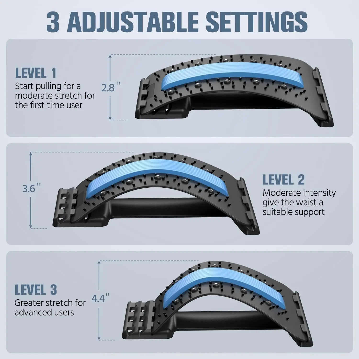 Multi-Level Back Stretching Device & Lumbar Support Massager, Adjustable Spinal Pain Relief for Bed Chair Car Home Office view 4