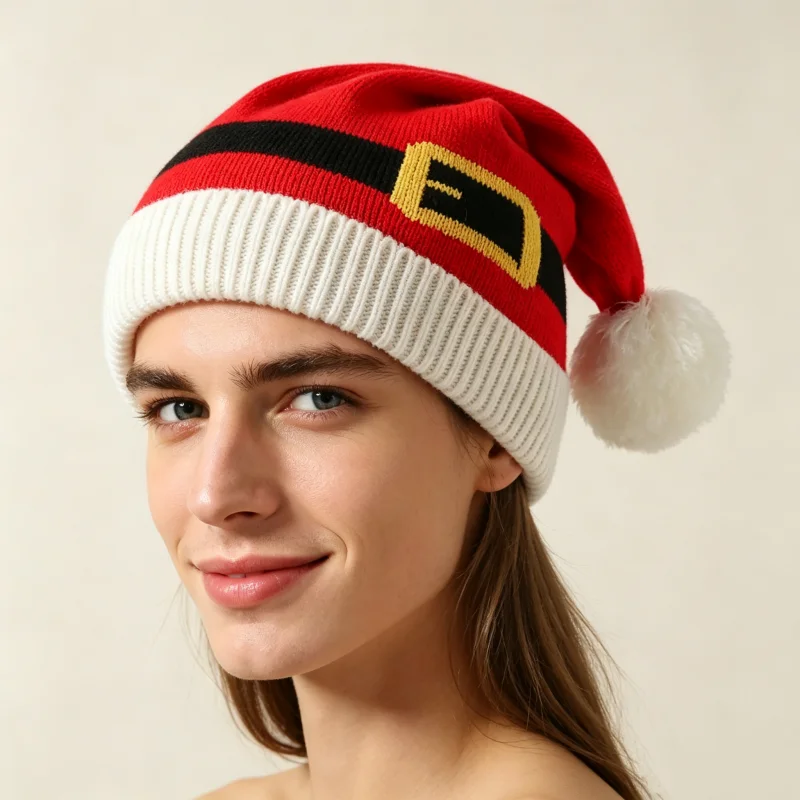 Women Autumn Winter Knit Beanie Hat Outdoor Warm Snow Skiing Cap Christmas Dress Up Red Knitted Hat Claus Santa New Year Cap