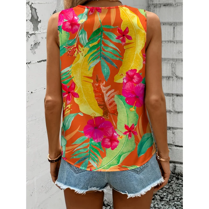 Women'S Sleeveless Shirt with a Featuring a Tropical Rainforest Floral Print Casual Wear