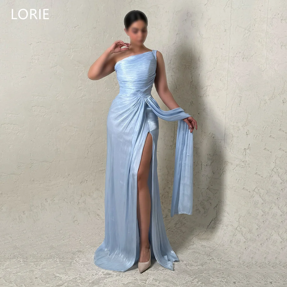 ローリー エレガントなイブニングドレス プリーツ サイドスリット ノースリーブ パーティードレス マーメイド フロアレングス プロムドレス カスタマイズ
