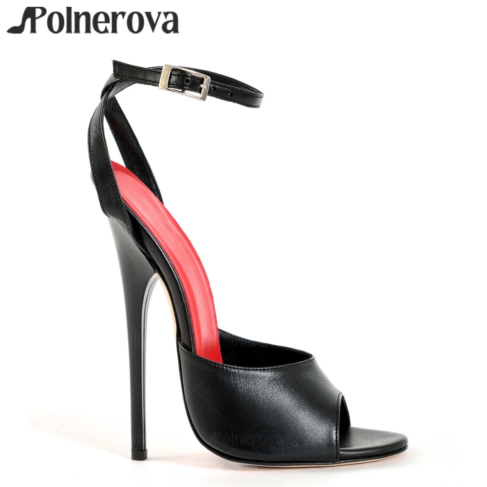 

16cm Extreme Stiletto Sandals Sexy Style Black Leather High-Heels Peep Toe Ankle Buckle Handmade Summer Pumps Customizable Color