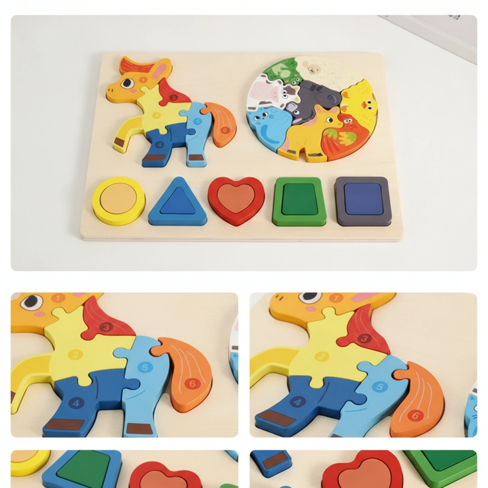 

Wooden Puzzle with Geometric Shapes Chunky Shape Sorting Puzzle Board Shape Matching Game Educational Toy Colorful for Toddlers