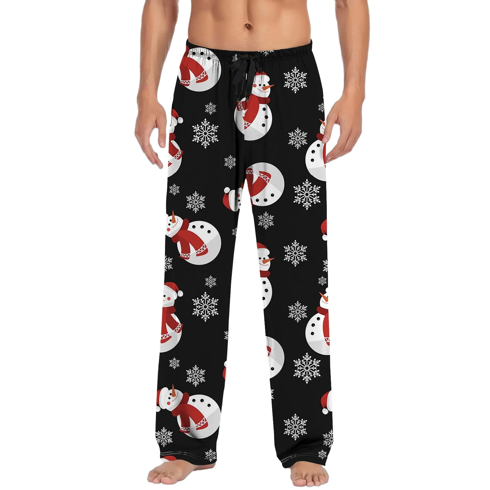 Gift Boy Christmas Mens Casual Pants Pajama Pants With Drawstring And Pockets Sock Boy Snowman Printed Trousers