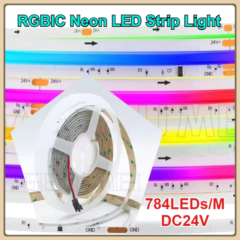 DC24V RGBIC Neon LED Strip Light Neon Rope Light DIY RGB Dream Color Chasing Strip Tape for Home Decor Lighting 784LEDs/M WS2814