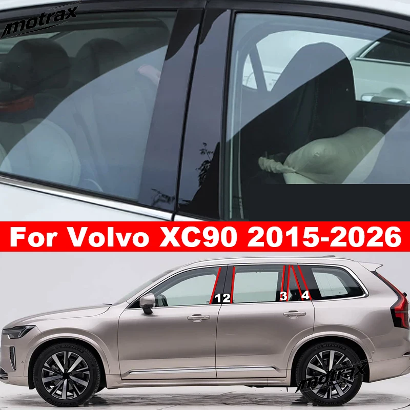 For Volvo XC90 MK2 2015-2026 PC Glossy Car B‑C Pillar Stickers Window Trim Cover Exterior Middle Pillar Decor Accessories