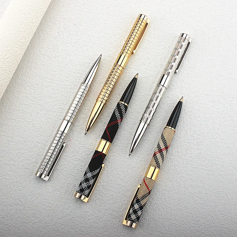 Luxury Metal Ballpoint Pen Plaid & Grid Pattern Retractable Ball Pen for Business Office School Writing Gift
