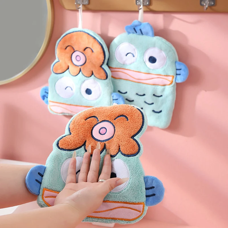 Hangyodon Hand Towel Anime Sanrio Coral Velvet Home Hanging Towel Kitchen Wipe Thick Quick Drying Small Towel Household Items