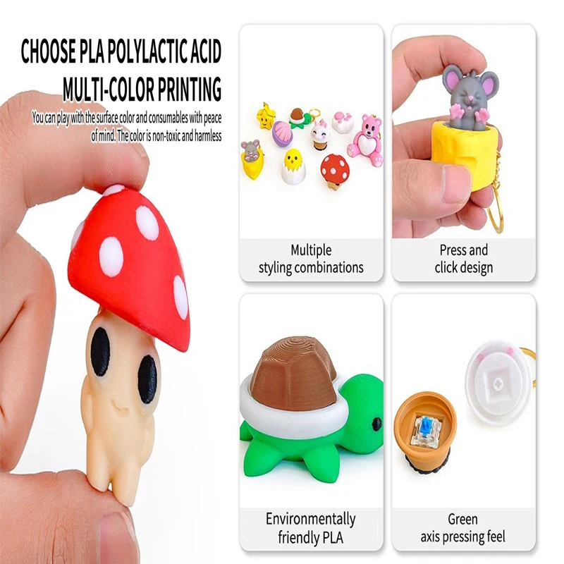 »Mushroom Turtle Keycap Press Clicker 3D Printed Fidget Toy for Mechanical Keyboard Office Stress Relief Use