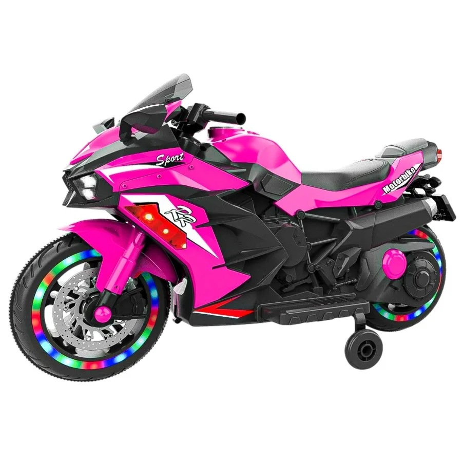 Powered Rideons Toy Motorcycle for 36 Years 12V Electric Ride on Motorcycle with Light Wheel Bluetooth MusicPink