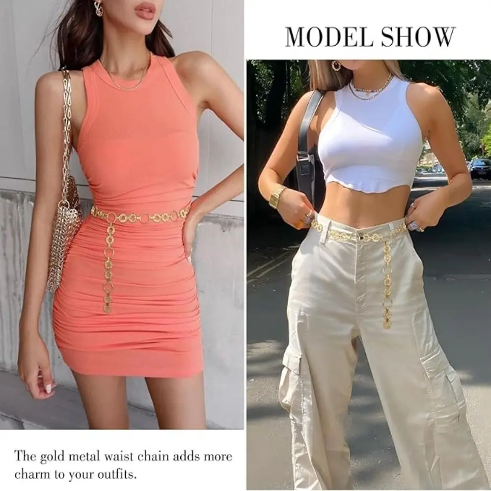 Modische Metall-Taillenkette Gold/Silber Verstellbare Körperkettengürtel Runde Damen-Modekette für Jeans und Kleider – Detail 9