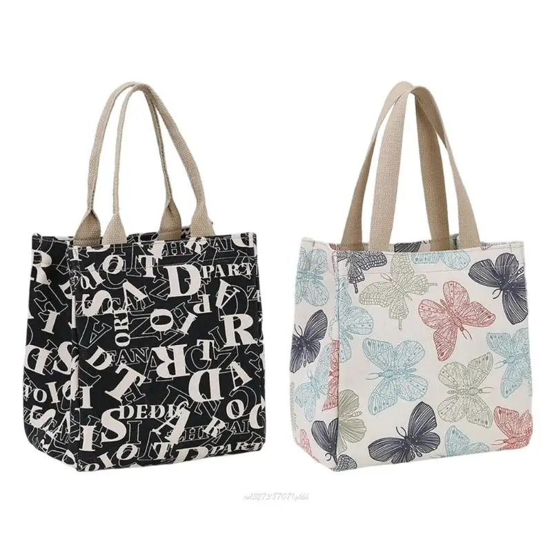 

X5XA Large Capacity Canvas Toted Bag Reusable Grocery Cloth Bag Lunch Box Container with Inner Pockets for Travel Shopping