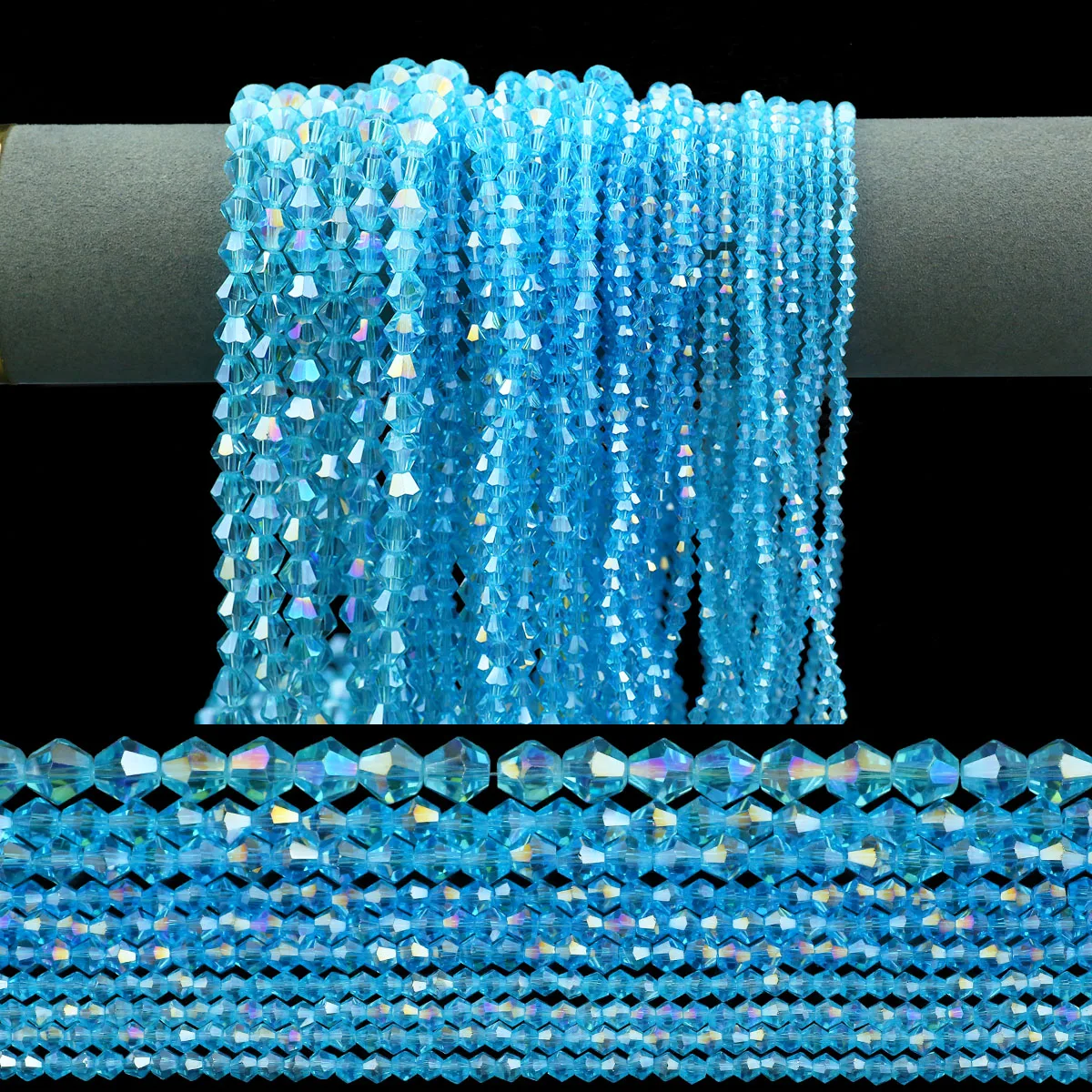 3/4/6/8mm Lake Blue AB Austrian Faceted Crystal Bicone Glass Loose Spacer Beads For DIY Earring Bracelet Necklace Jewelry Making