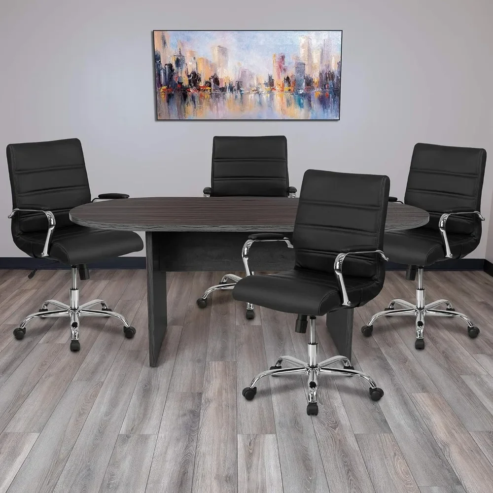 

5 Piece Rustic Oval Conference Table Set with 4 Black and LeatherSoft Executive Chairs