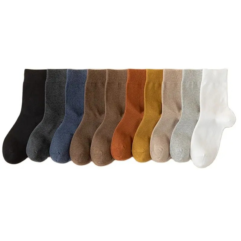 10 Pair Men\'s Cotton Socks Fashion Harajuku Solid Color Business Four Seasons Casual Socks Man