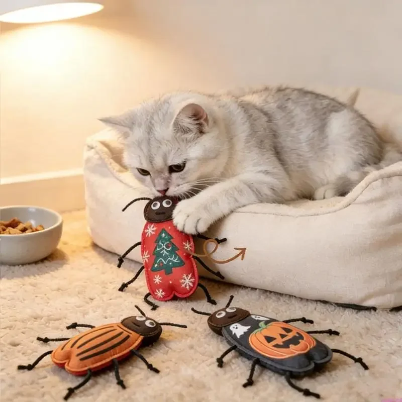 Jouet pour chat imitation cafard à la menthe, en feutre doux et sûr, produit interactif pour l'auto-entretenement des chats d'intérieur