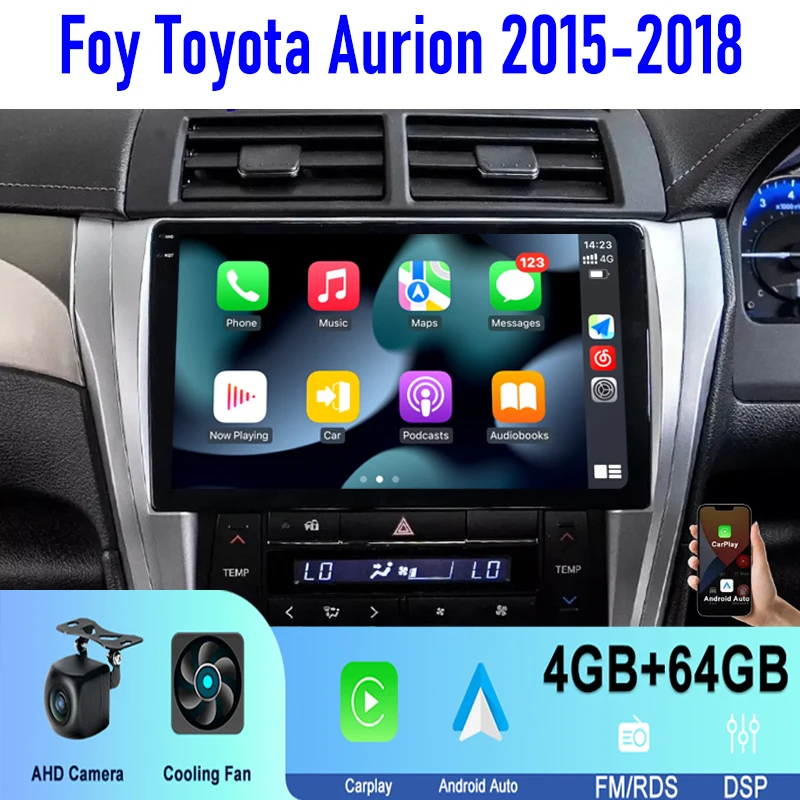 

Car Radio Stereo 10" For Toyota Aurion 2015-2018 Wireless Carplay Apple Android 13 Auto Head Unit GPS Steering wheel control BT