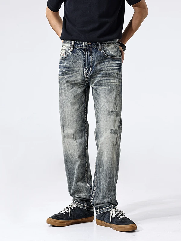 

Мужские джинсы в стиле ретро, американские, уличные, весенне-осенние, свободные, прямые, широкие, повседневные, универсальные, длинные брюки