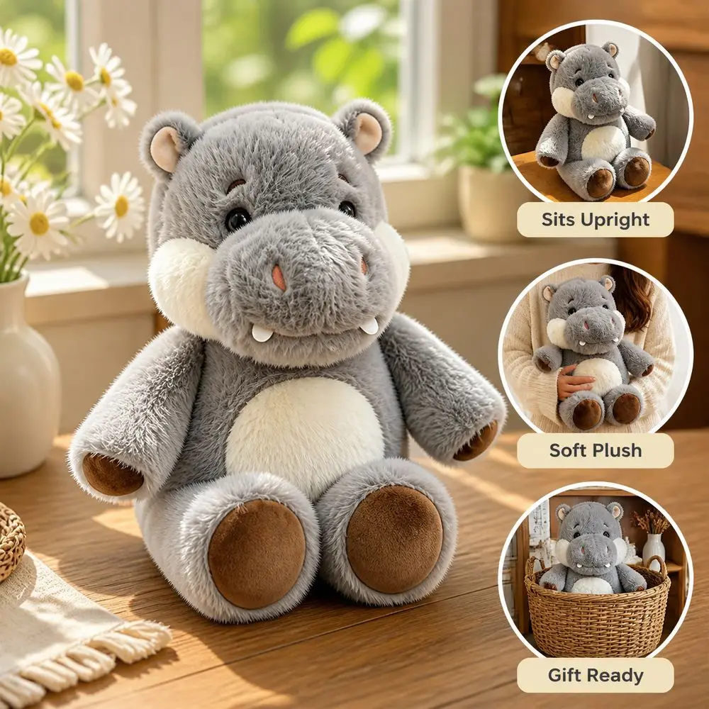 New Design Soft Hippo Stuffed Animal Plush Pillow Cute Emotional Support Plush Toy 17.7inch Stuffed Hippo Toy