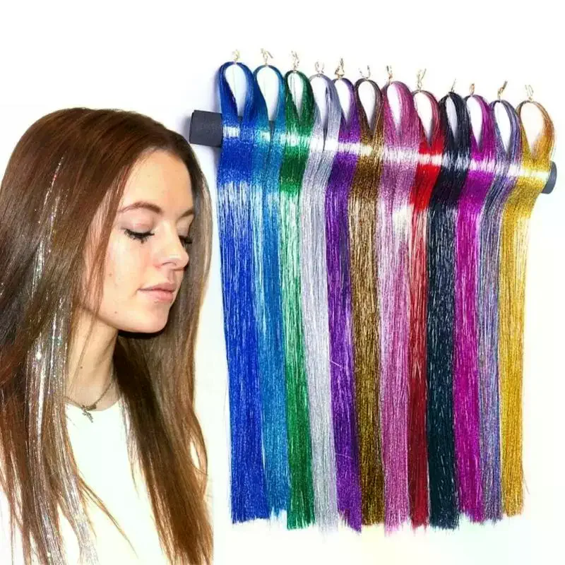 90cm Rainbow Shiny Hair Tinsel Glitter Braiding Extension Twinkle Women Party Hair Accessory
