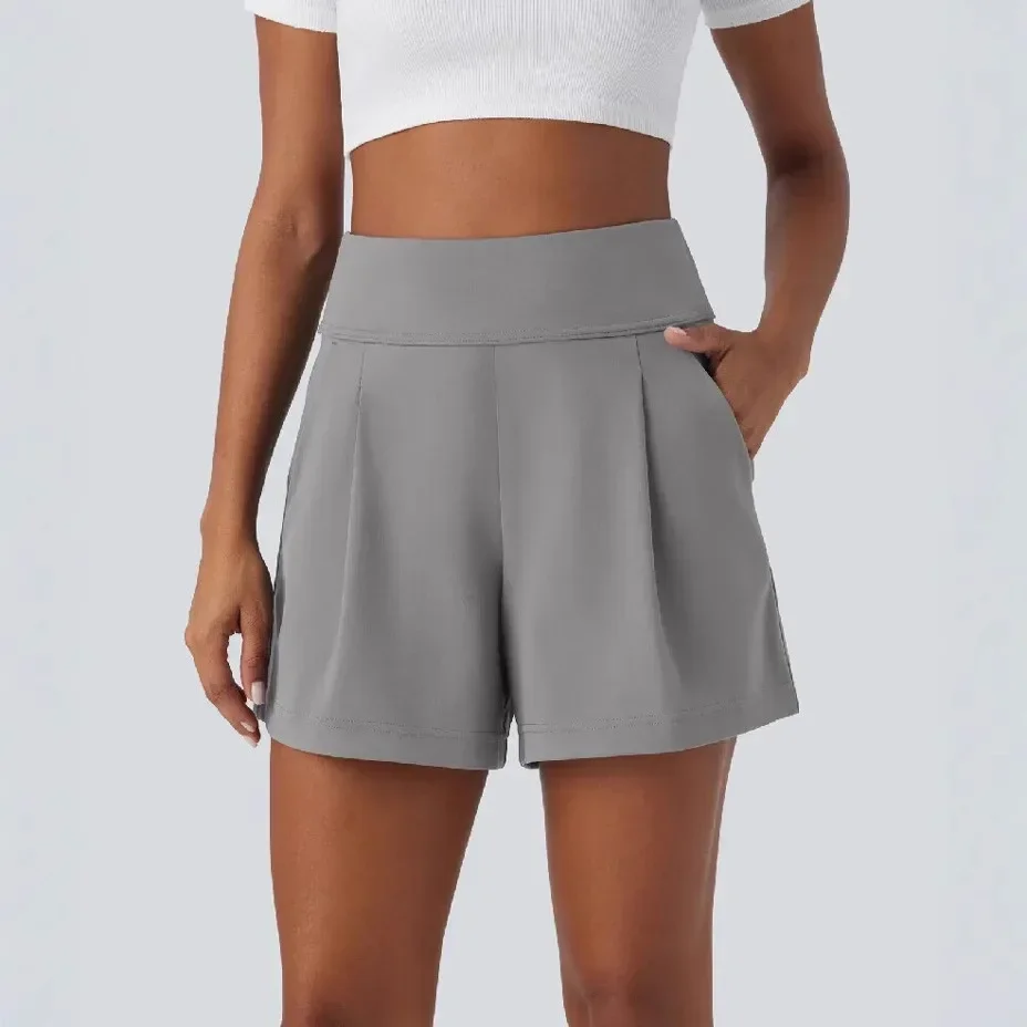 

Pop High Waist Yoga Shorts Women's Summer Running Fitness Loose Casual Breathable Sport Shorts Double Pocket Five-Quarter Length