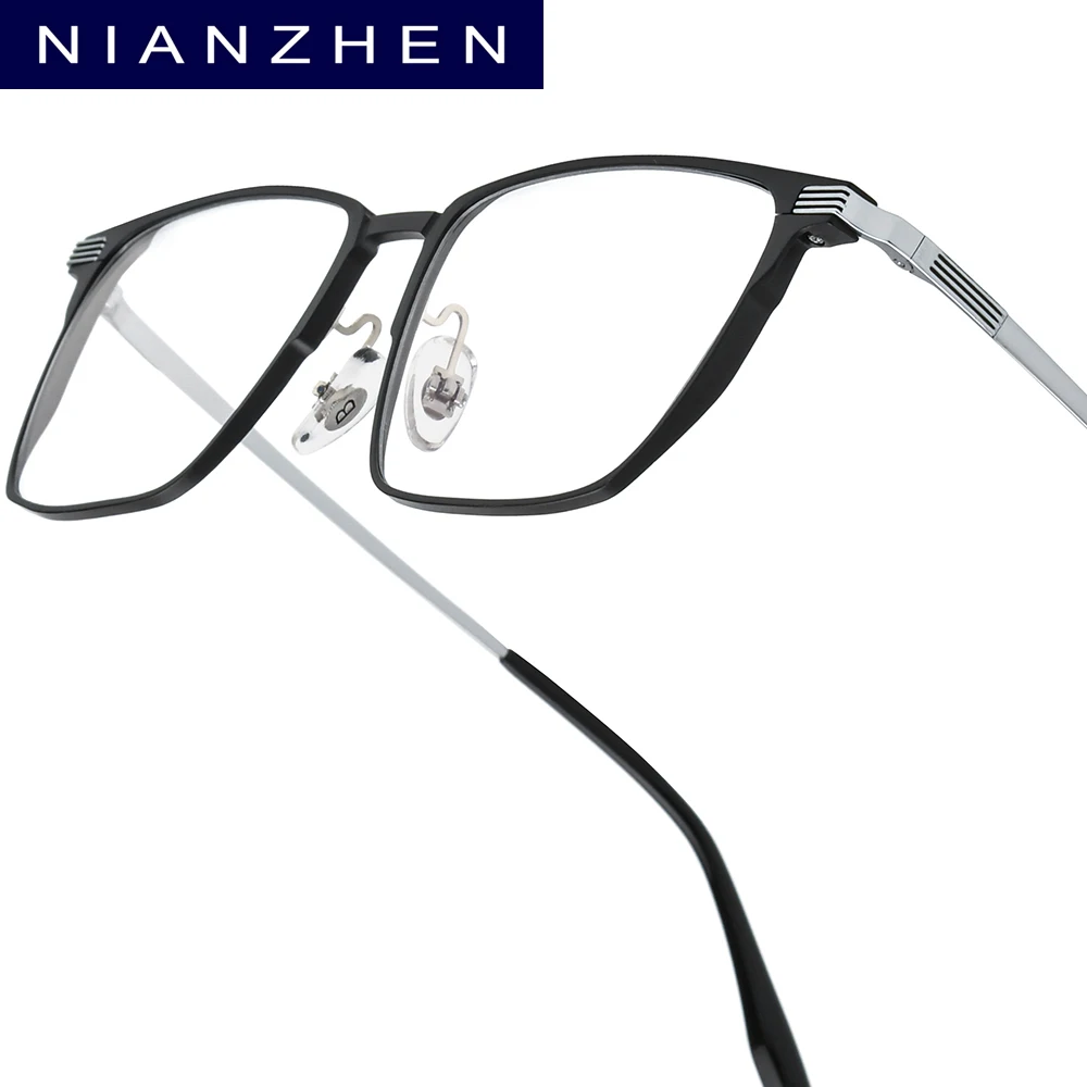 NIANZHEN Aluminum Titanium Eyeglasses Frame Men Square Brand Design Glasses Ultralight-Weight Eyewear Retro Spectacles 28538